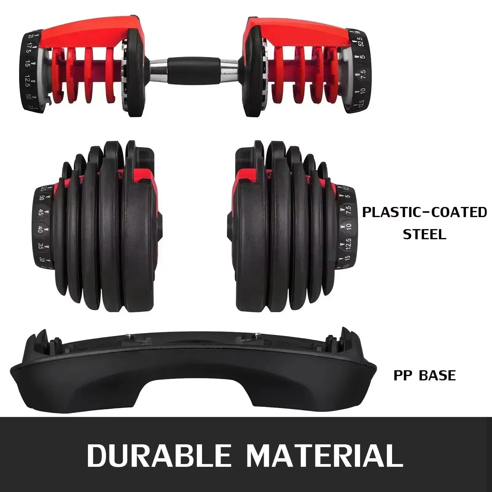 VEVOR Adjustable Steel Dumbbell 24/40KG 52.5/90LBS Fitness for Home Gym, Arm & Muscle Training with QuickLock System (Red/Black)