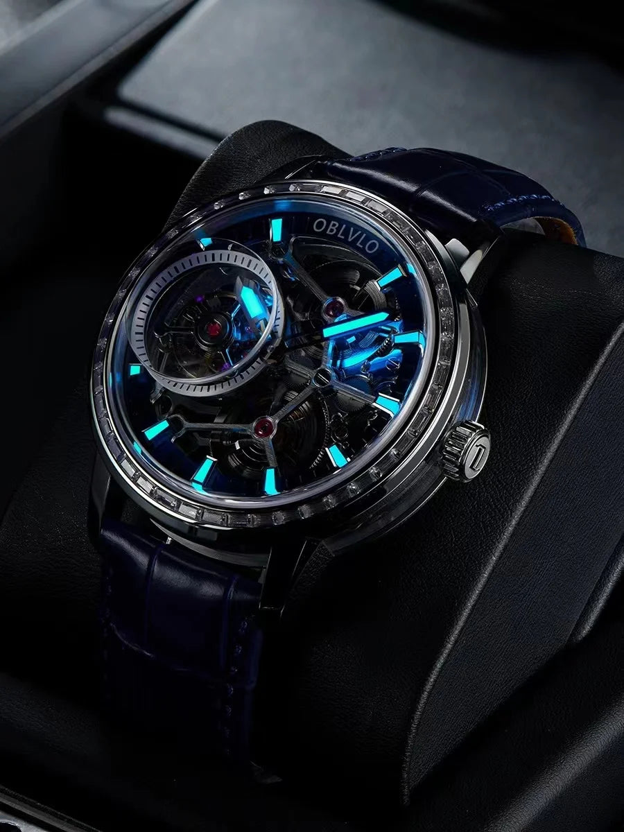 OBLVLO men's mechanical watch, luminous men's watch, classic business style men's fully automatic mechanical watch.