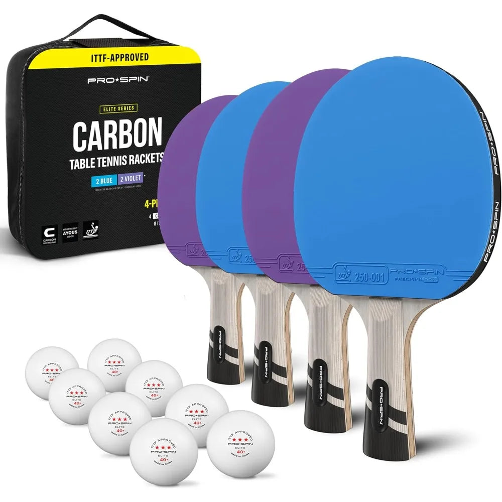 PRO-SPIN Ping Pong Paddles Set of 4 – ITTF Approved Carbon Table Tennis Rackets and Balls Professional Quality