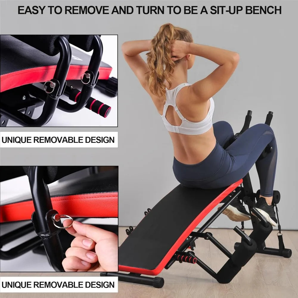 Abs workout machine, core abs workout equipment, adjustable sit-ups, collapsible, resistance band and LCD display
