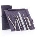 6pc Manicure Set in Purple Suede Case FINOX Stainless Steel Tools Made in Germany, Glass Nail Care Supplies Made in Czech Republ