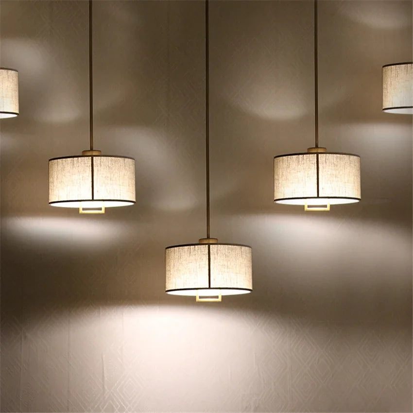 New Chinese-style Round Cloth Shade Pendant Lights Bedroom Bedside Wind Restaurant Corridor Living Room Pendant Lamps Fixtures