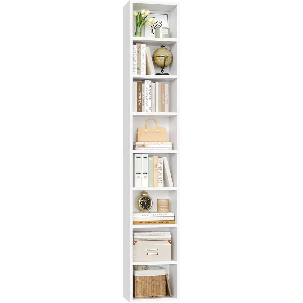 8-Tier Media Tower Rack, 11.6 X 9.3 X 70.9 Inches CD DVD Slim Storage Cabinet with Adjustable Shelves, Tall Narrow Bookcase Disp