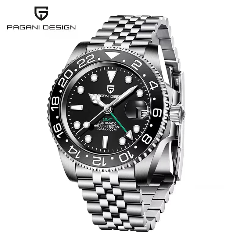 New PD-1662 PAGANI DESIGN GMT Automatic Wristwatch Stainless Steel 100M Waterproof Men Watch Top Brand 40mm Mechanical Watch Men