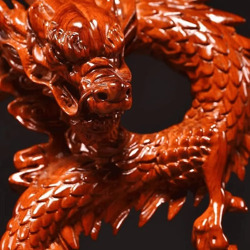 Red 11 Wood Chinese Dragon Statue: Attract Wealth & Good Luck for Home or Office Decor