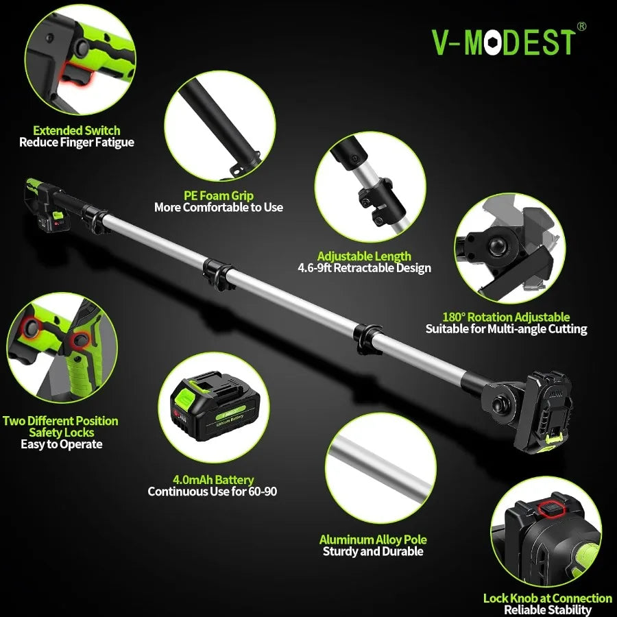 4in1 Cordless Pole Saw Electric Pruning Shears for Tree Trimming and Garden Maintenance 8Inch Blade with 15ft Max Extension Pol