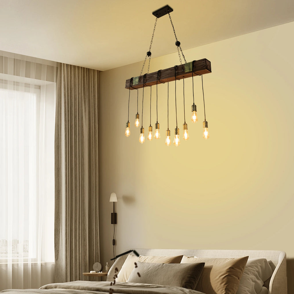 Modern 10-Light Square Chandelier Industrial Pendant Light with Adjustable Height for Dining Room Kitchen Island Bar