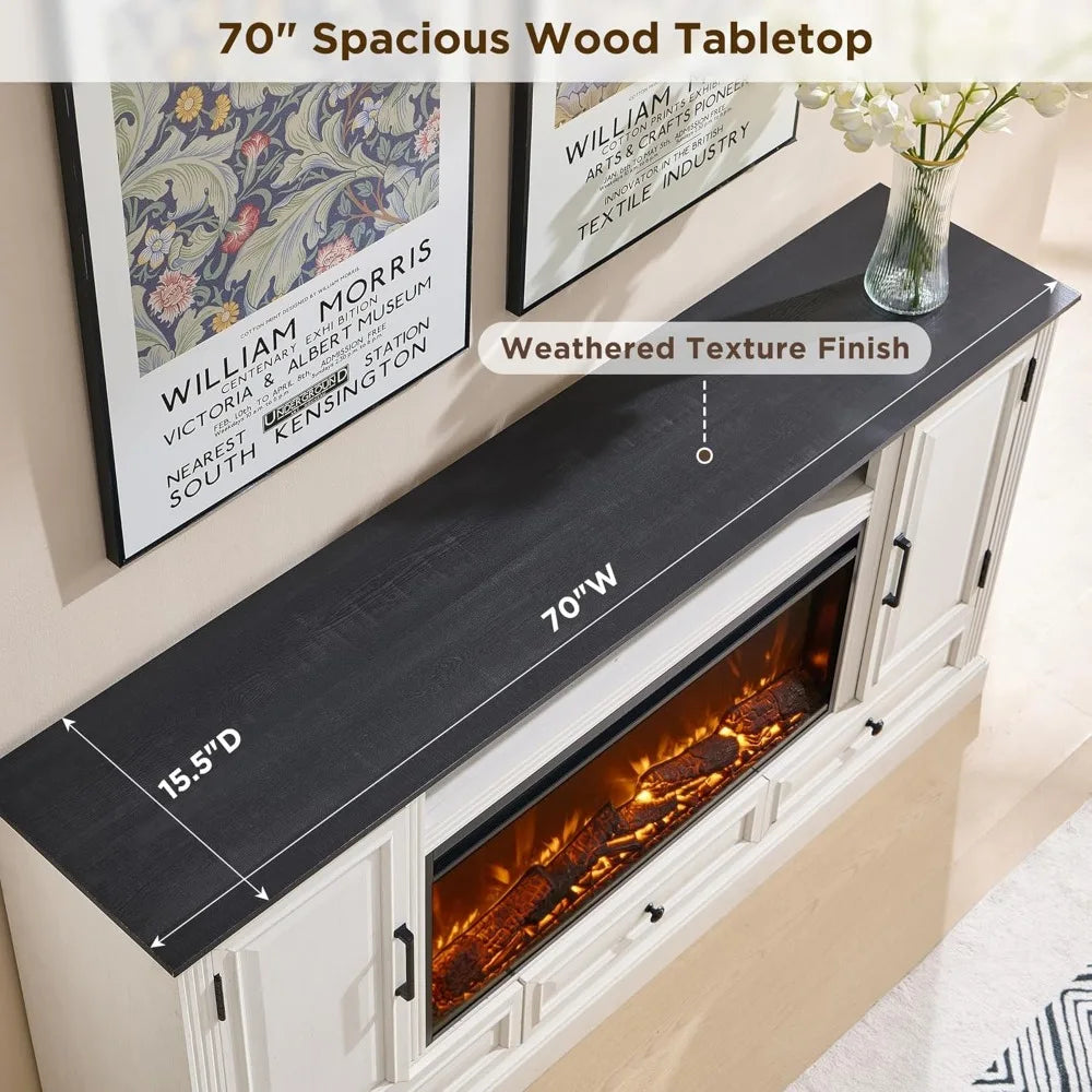 Fireplace TV Stand for 80 Inch TV, 35.7" Tall Farmhouse Entertainment Center W/36'' Electric Fireplace, Media Console with Large