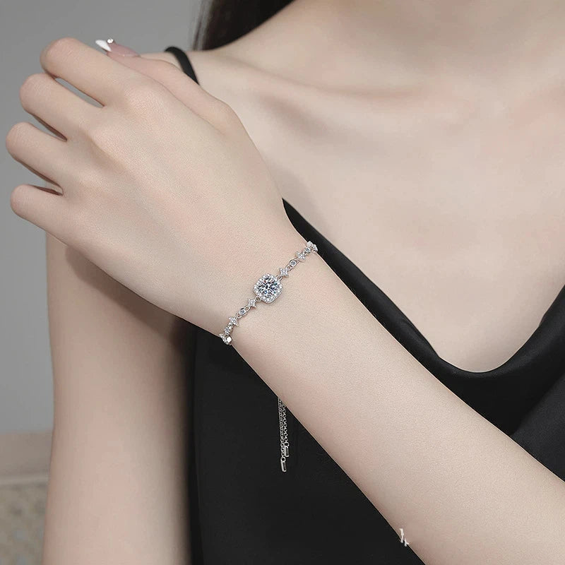 18K Real Platinum Moissanite one carat bracelet PT950 diamond bracelet square bag star and moon bracelet Wedding Jewelry