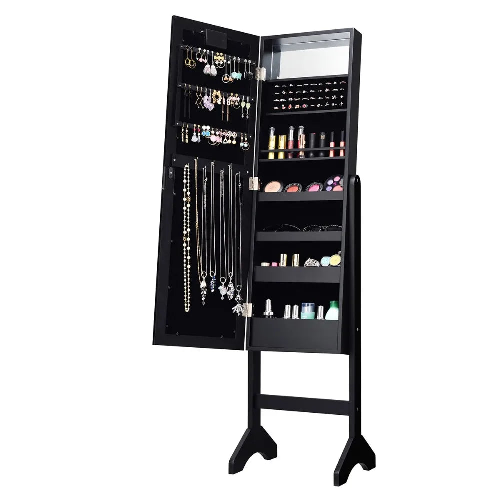 Full Length Mirror Jewelry Organizer Vanity Box w/ 18 LED Lights Black