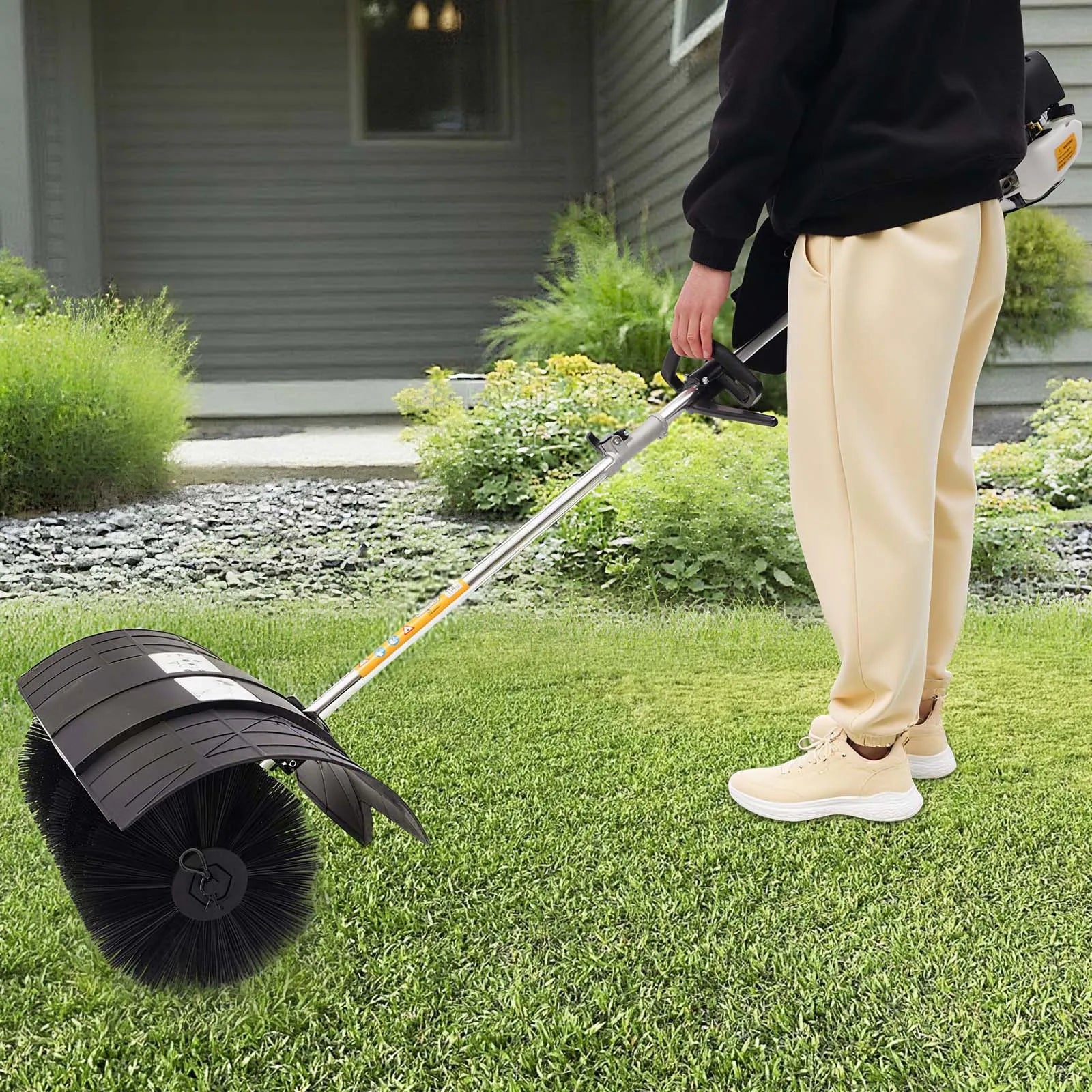 8500rpm Gasoline Powered Broom Sweeper,1700W 52CC 2-Stroke Gasoline Lawn Cleaning Sweeping Machine, Handheld Sweeper