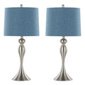 Set of 2 27" Contemporary Metal Table Lamps in Brushed Nickel with Moroccan Blue Textured Linen Shades