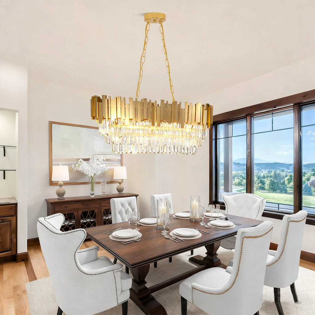 Modern luxury crystal chandelier, gold crystal chandelier, 3-layer raindrop chandelier, lighting fixtures, dining room, table, f