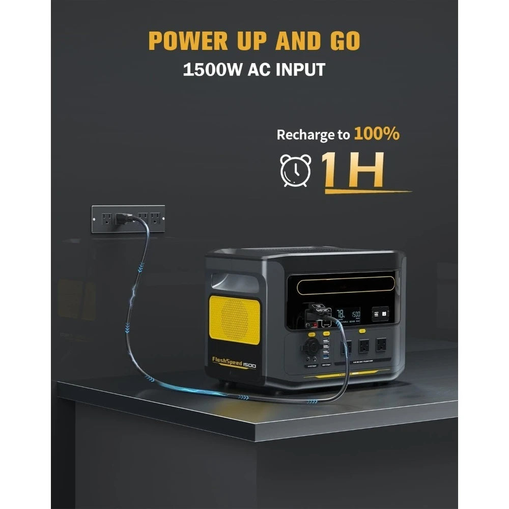 FlashSpeed 1500 Power Station 1548Wh Solar Generator 1500W(3000W Peak) Backup LFP Battery Expandable To 3096Wh Recharge