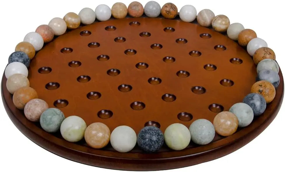 Wood Finished Solitaire Board Game with 36 Natural Balls