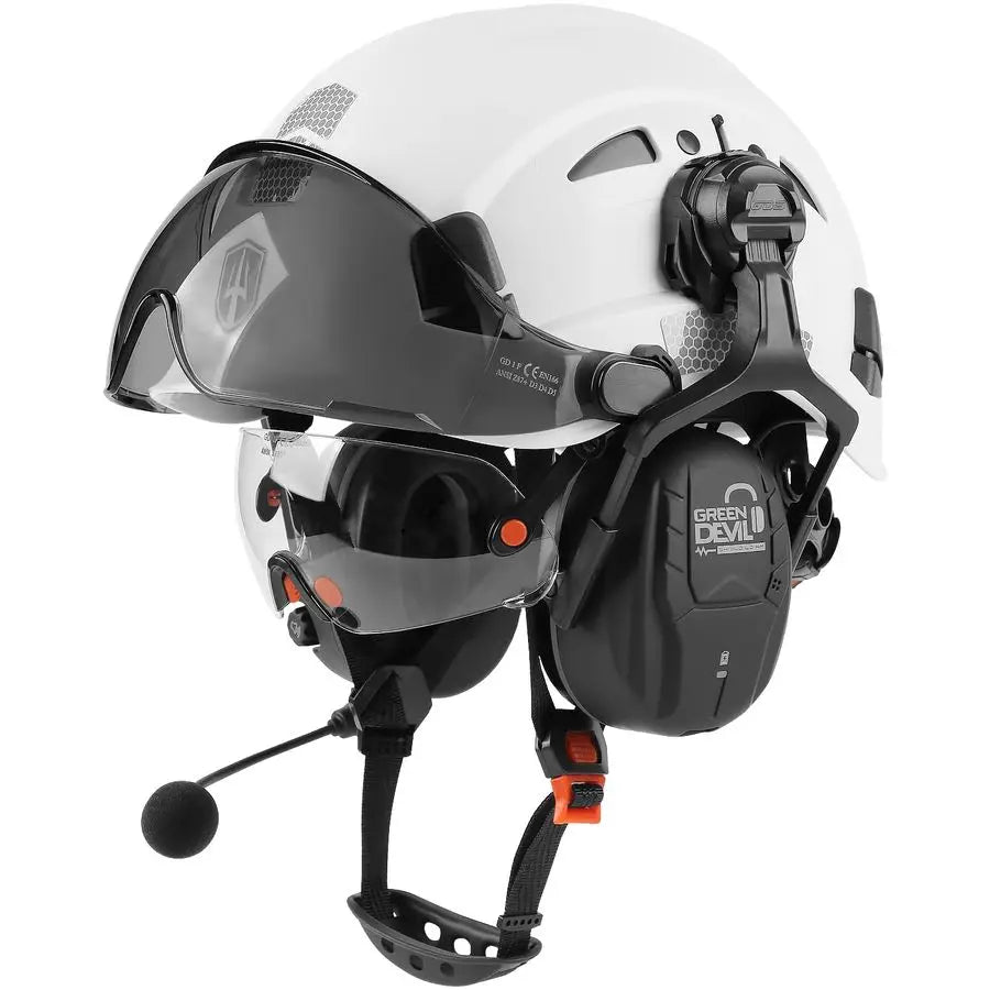 Hard Hat Safety Helmet with Visor and Bluetooth Ear Muffs Full Protection Vented Work Hardhat ANSI Z89.1 Cascos De Construccion