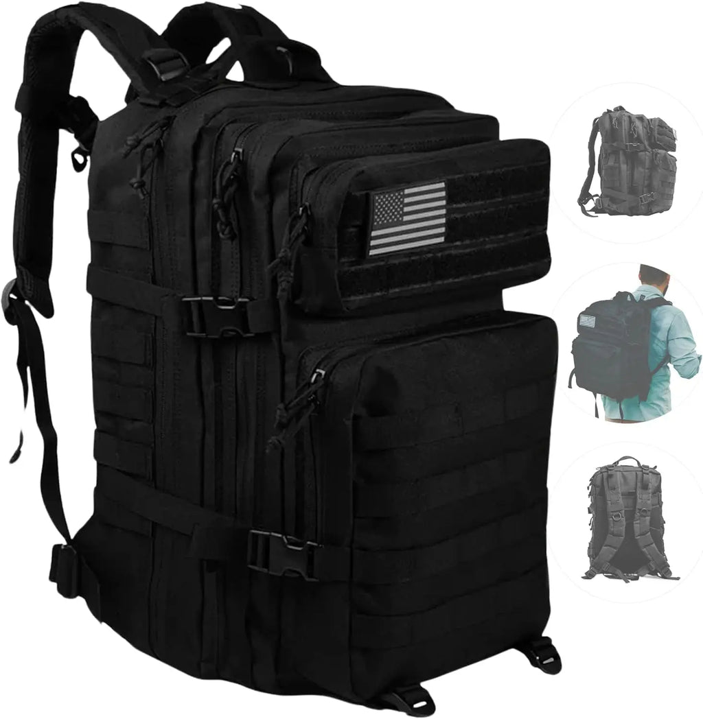 40L Tactical Backpack for Men | Molle Military Daypack with 7 Compartments | Outdoor Hiking, Camping, Travel – Black