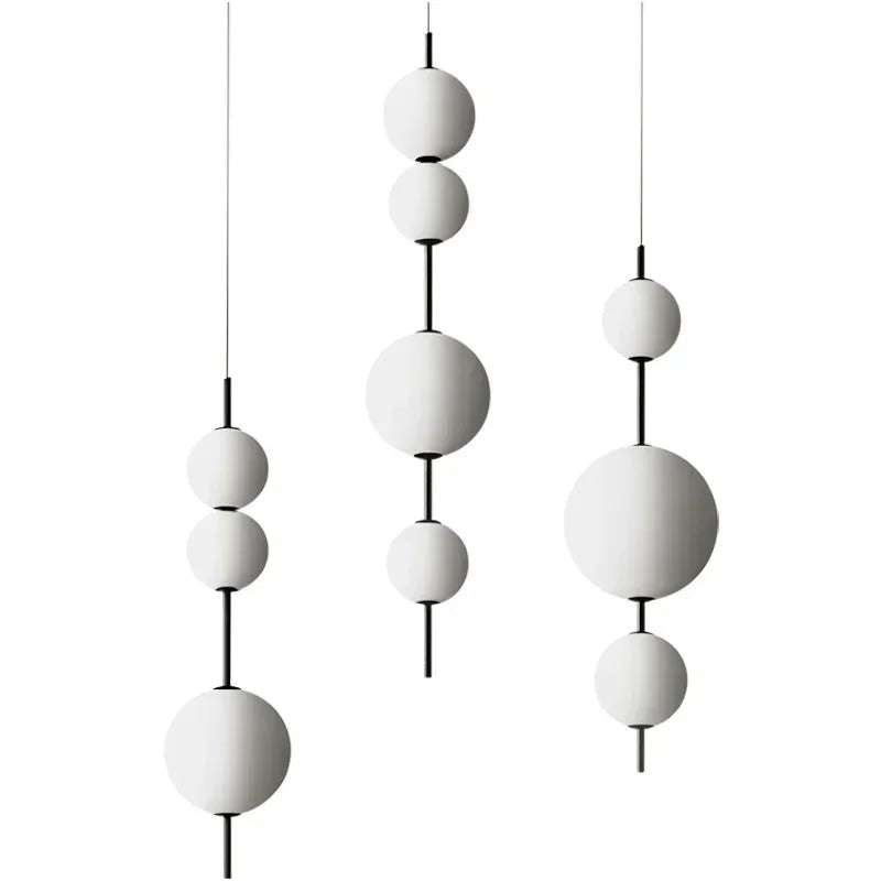 Modern Designer LED White Glass Beads Pendant Chandelier Cafe Bar Bedroom Kitchen Round Ball Hanging Lighting Fixture Home Decor