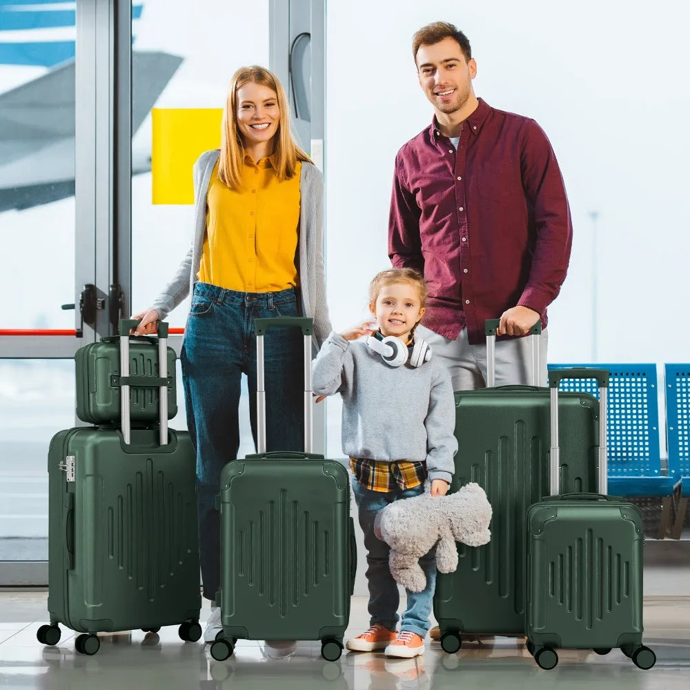 Luggage Sets 5 Rolling Travel Luggage Trolley Case for Men Women Retro Green