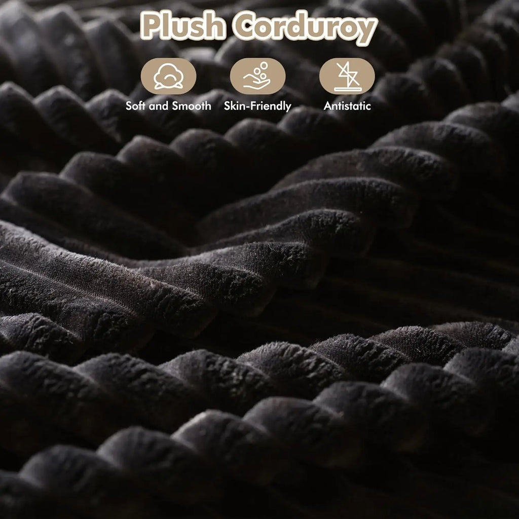 37.1' Plush Corduroy Ottoman for Couch, Black, No Assembly