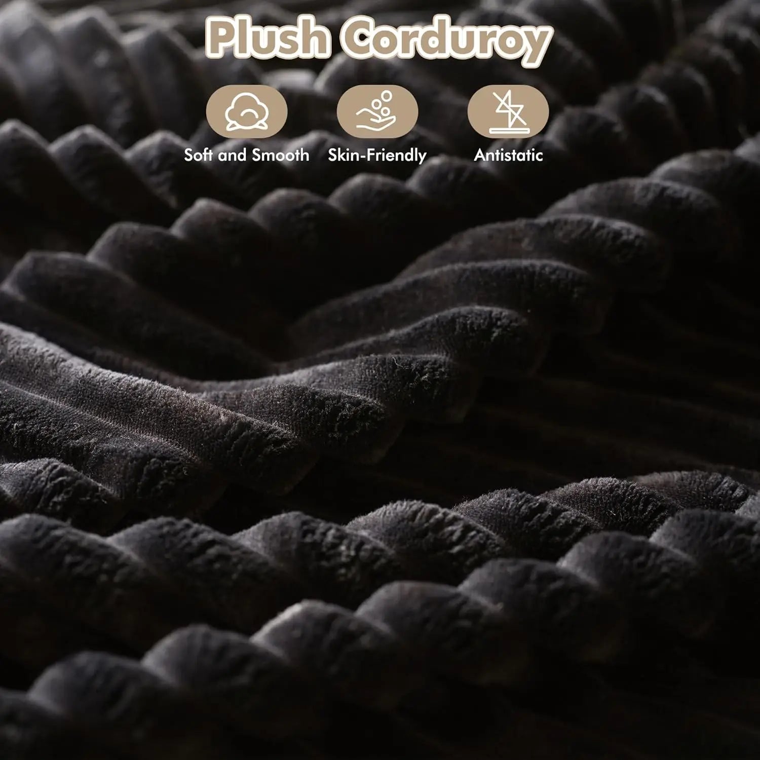 37.1' Plush Corduroy Ottoman for Couch, Black, No Assembly