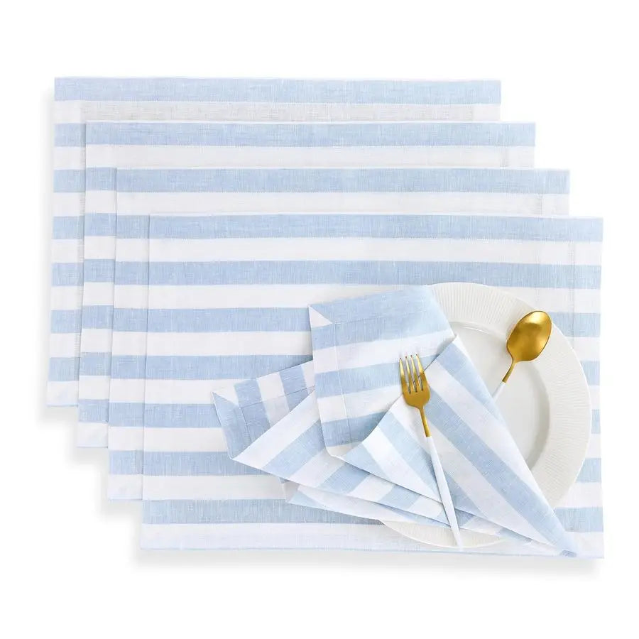 Linen Placemats Set of 4 Sorrento Stripe Blue and White Placemats 14 x 19 Inch 100 Pure Linen Place Mats for Winter, Spring, Eas