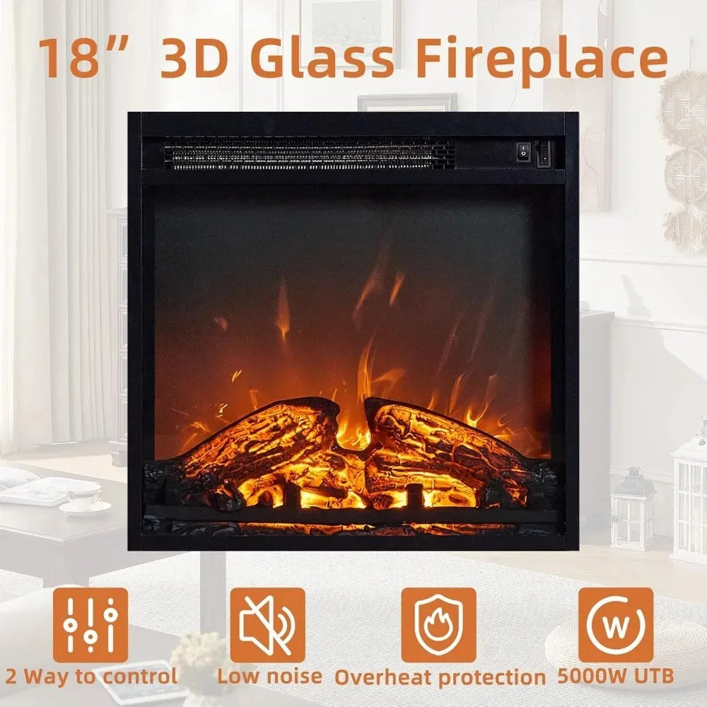52" Fireplace TV Stand with 18”Silent Electric Fireplace, Farmhouse Entertainment Center for TVs up to 65", 2 Drawers，Customized