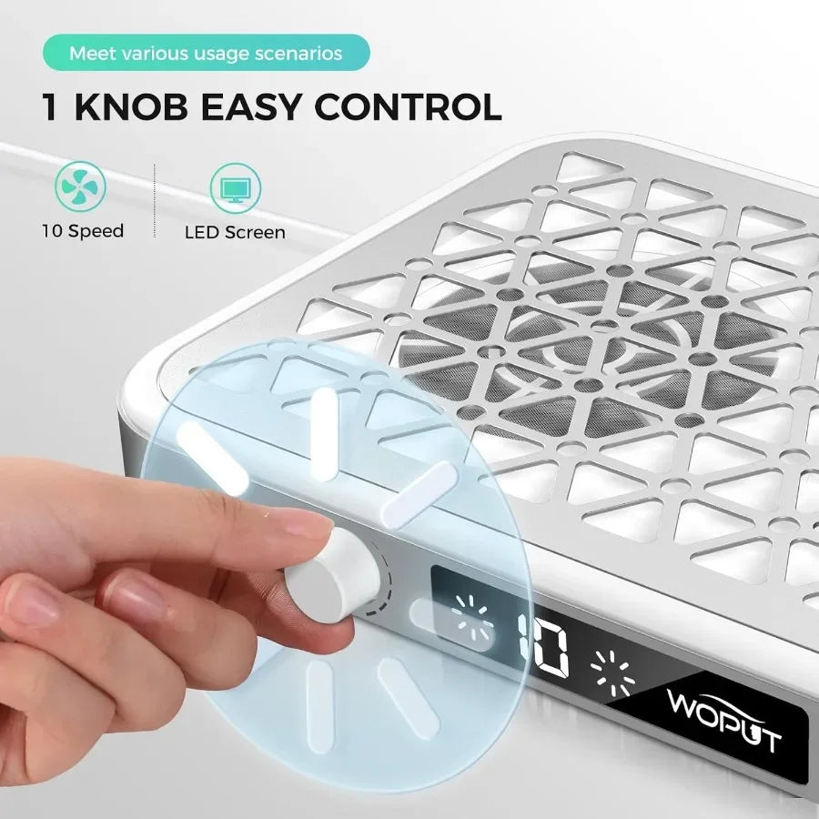 Professional Nail Dust Collector 1600PA Portable 10 Speeds Disposable Filter Papers 30 Pcs Matte White Modern Lightweight Nail