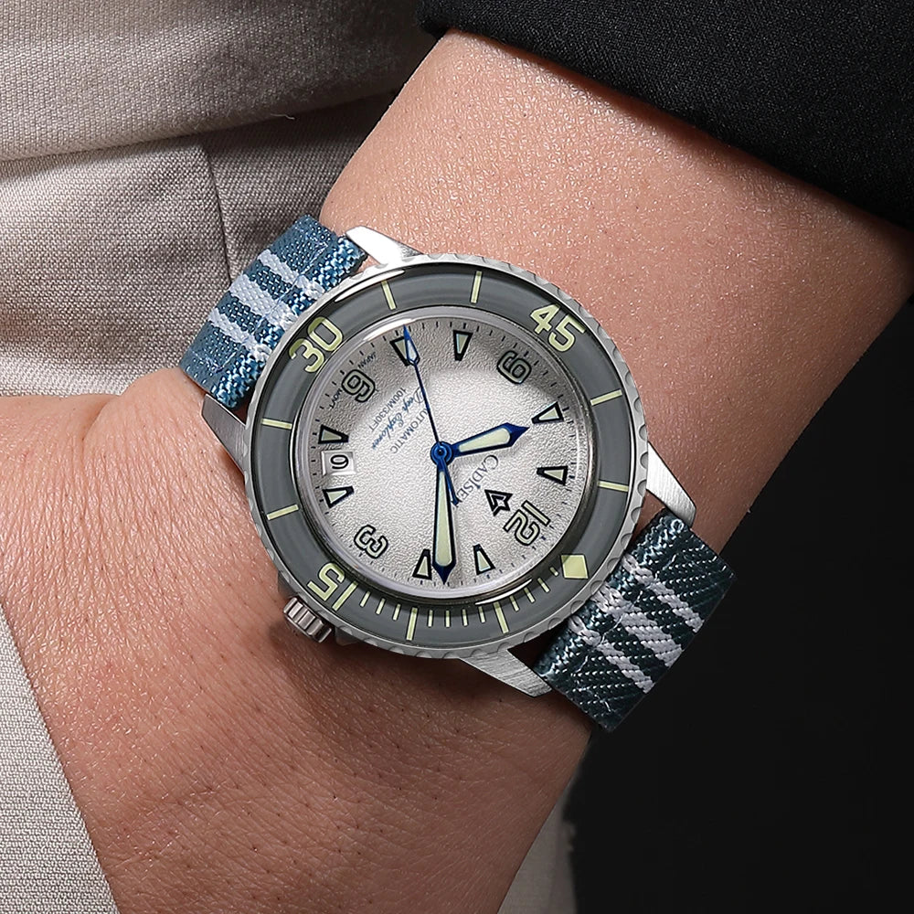 CADISEN Deep Explorer Automatic Mechanical Watch Man Canvas Strap Wristwatch MIYOTA 8215 Luxury Luminous 100M Waterproof Watches