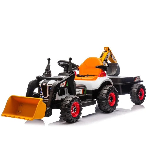 24V Ride On Tractor 4-in-1 Electric Car for Kids with Construction Attachments Remote Control, Music, LED Light