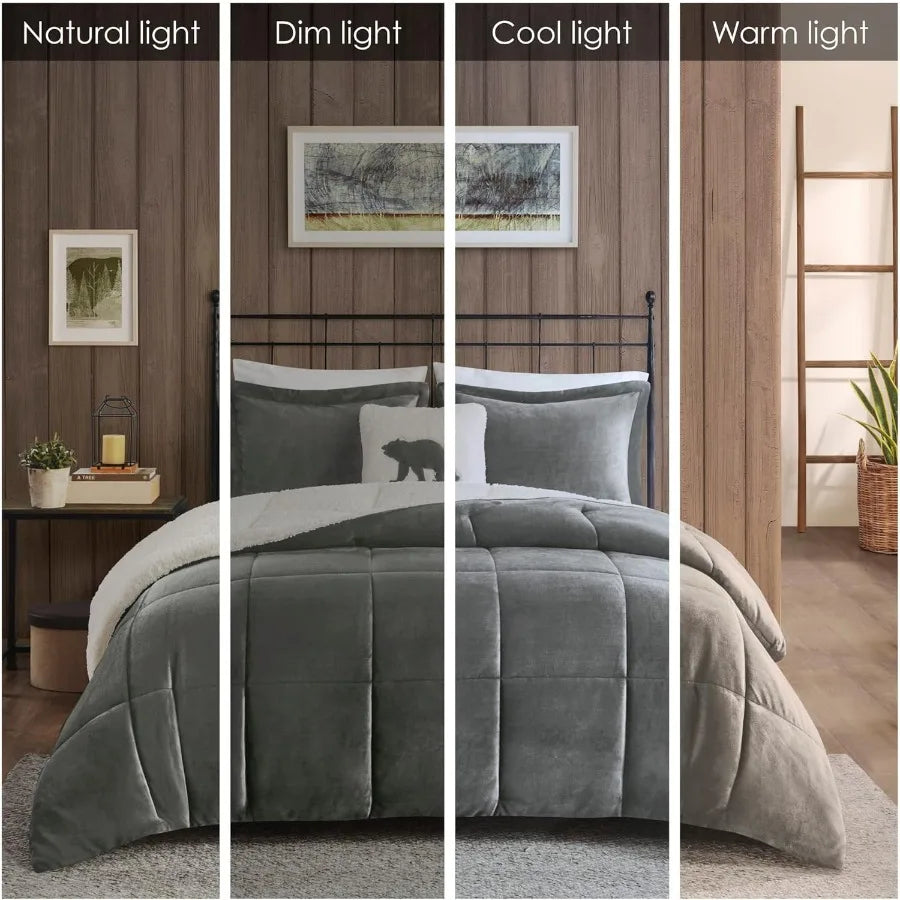Woolrich Reversible Comforter Set Ultra Soft Plush to Sherpa Down Alternative Cold Weather Winter Warm Bedding with Matching Sh