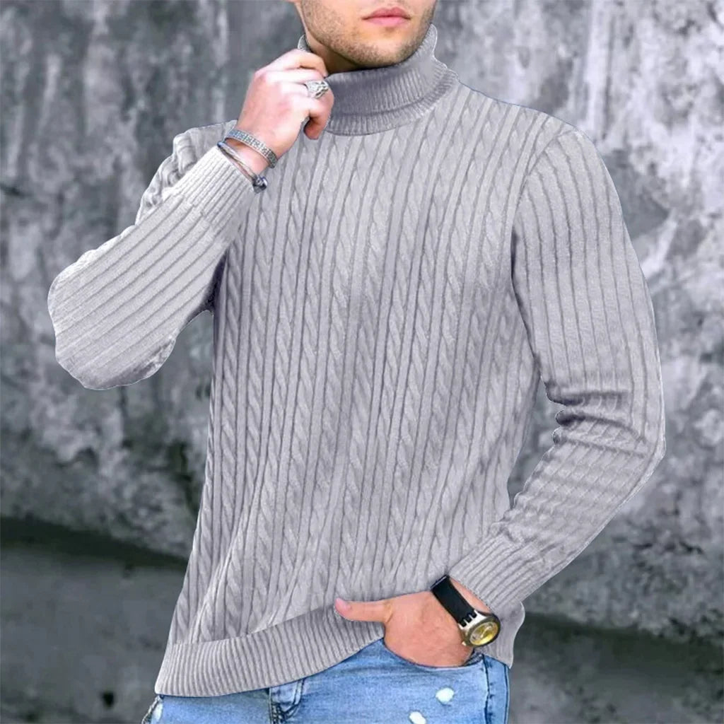 Autumn Winter New Men's Knit Sweater High Neck Warmth Fashion Solid Color Slim Fit Male Bottoming Tops Jacquard Pullovers
