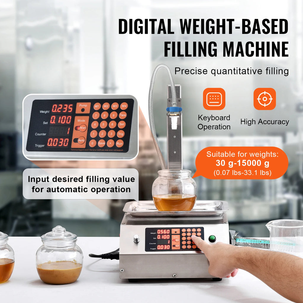 SucceBuy 30-15000g Liquid Filling Machine Automatic Bottle Water Filler with Diaphragm Pump Digital Control for Wine Beverage