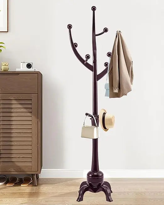 Solid Wood Standing Coat Rack with 11 Hooks, Tree Branch Style Design