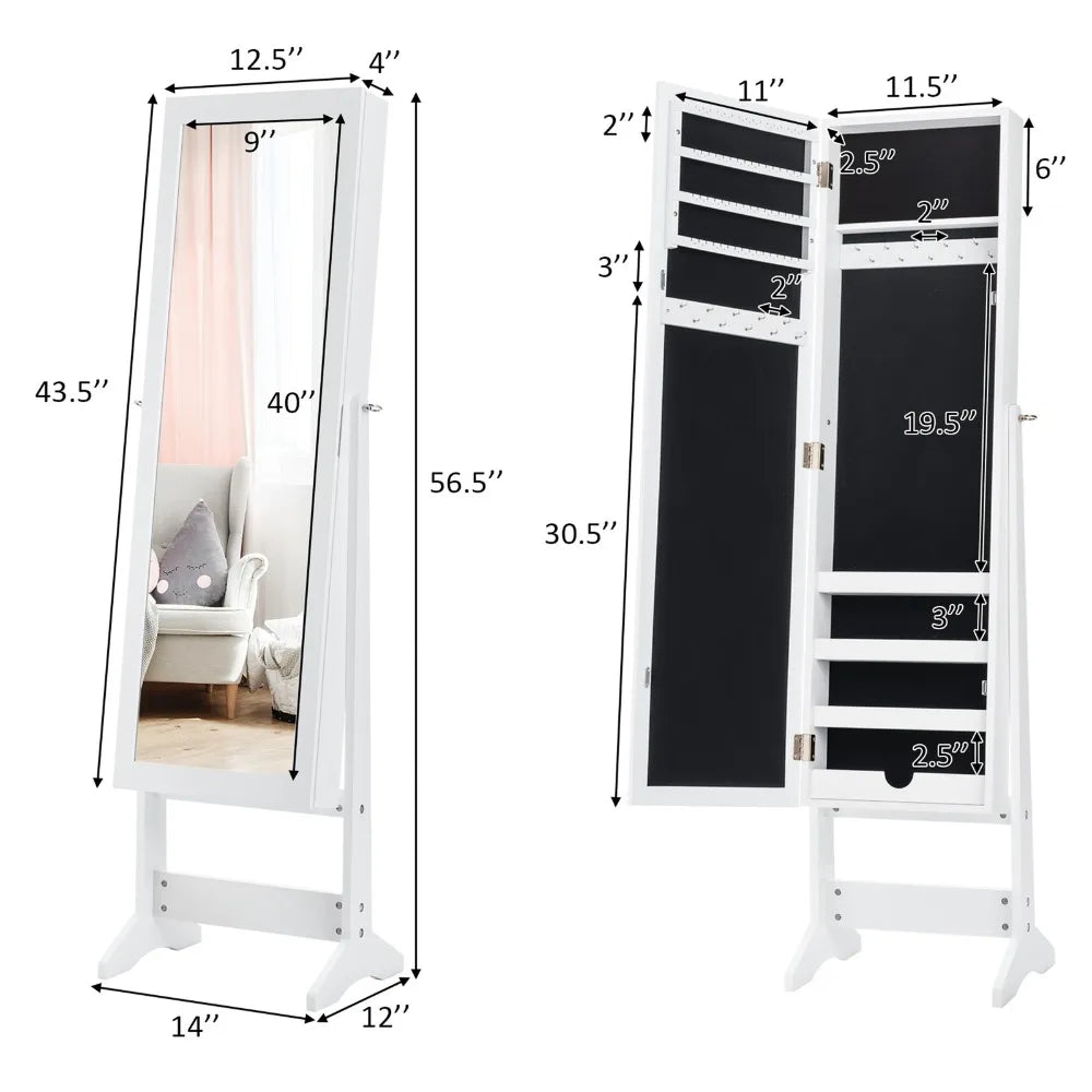 Vanity Mirror Tilting Jewelry Cabinet Organizer Storage Box White