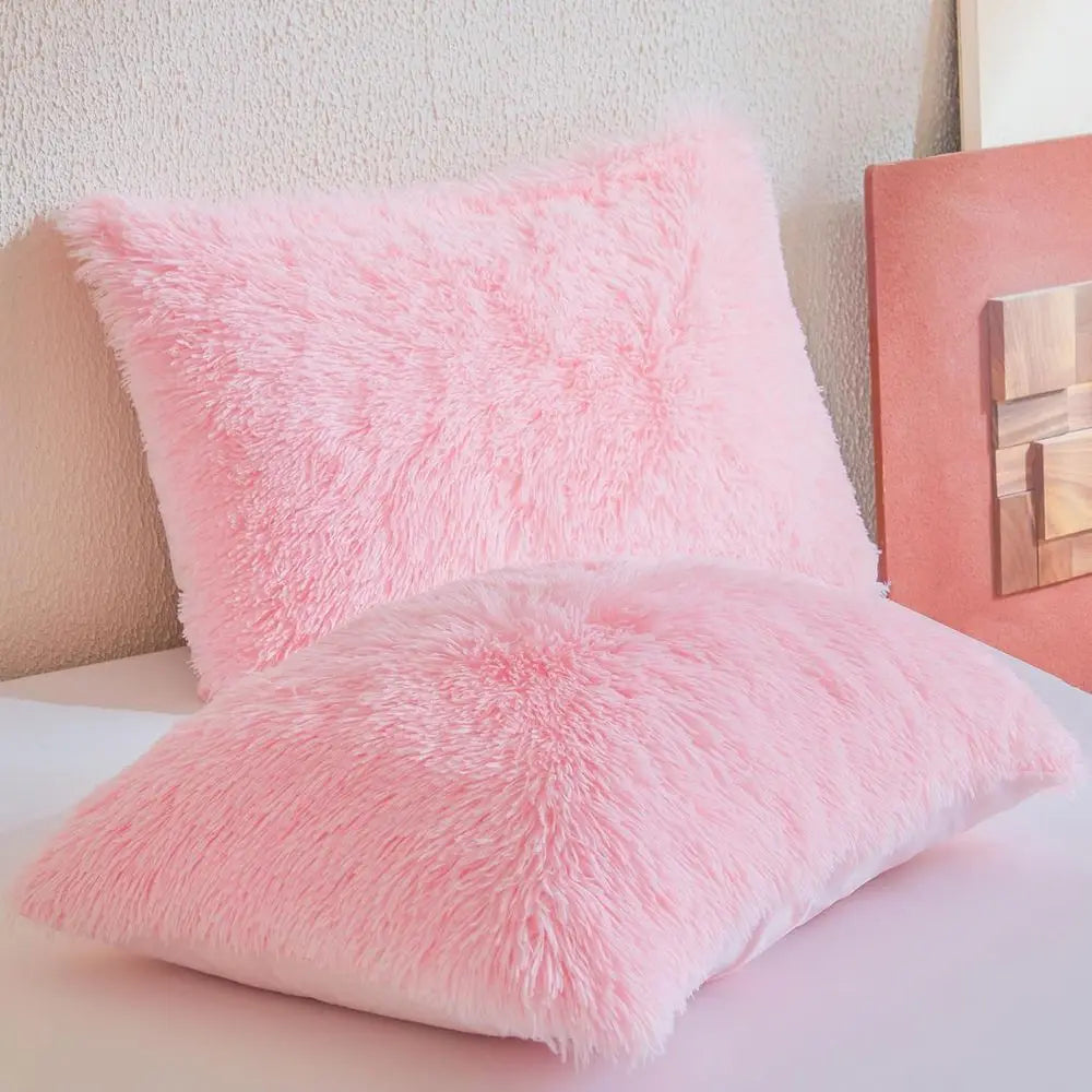 Luxurious Pink Faux Fur Duvet Set with 2 Pillowcases, King Size, Zippered Closure