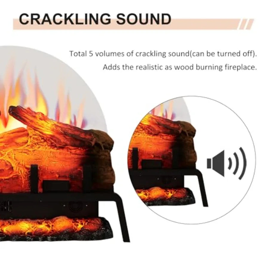 24 Free Standing Electric Fireplace Log Set Insert 750W/1500W Heater with 6 Flame Colors and 5 Brightness Levels Crackling Soun