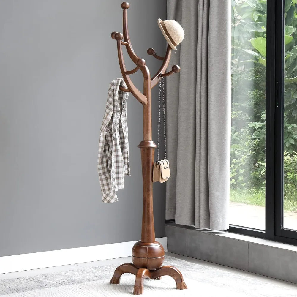 Freestanding Wood Coat Tree Rack with 8 Hooks, Creative Design Tree Branch-look, Standing Coat Rack Clothes Hanger Sta