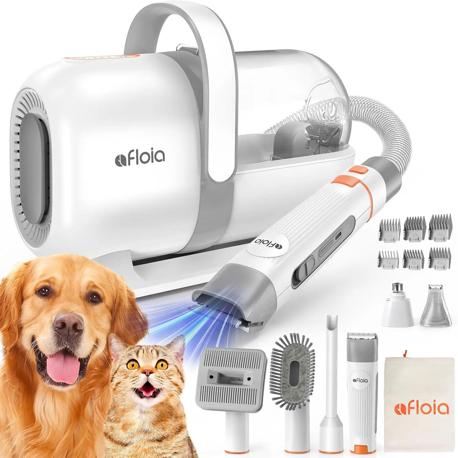 6-in-1 Pet Grooming Kit with Vacuum, Clipper & Nail Grinder, Low Noise Hair Remover for Dogs and Cats, 1.5L Dust Cup