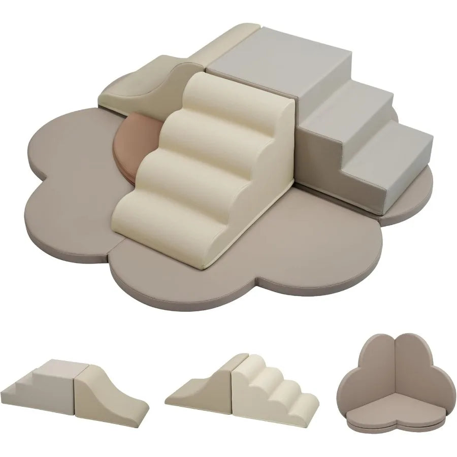Merax Indoor Climbing Toys for Toddlers 6-Piece Soft Foam Climbing Blocks Climb Slide Soft Play Set in Pastel Colors Safe Non-S