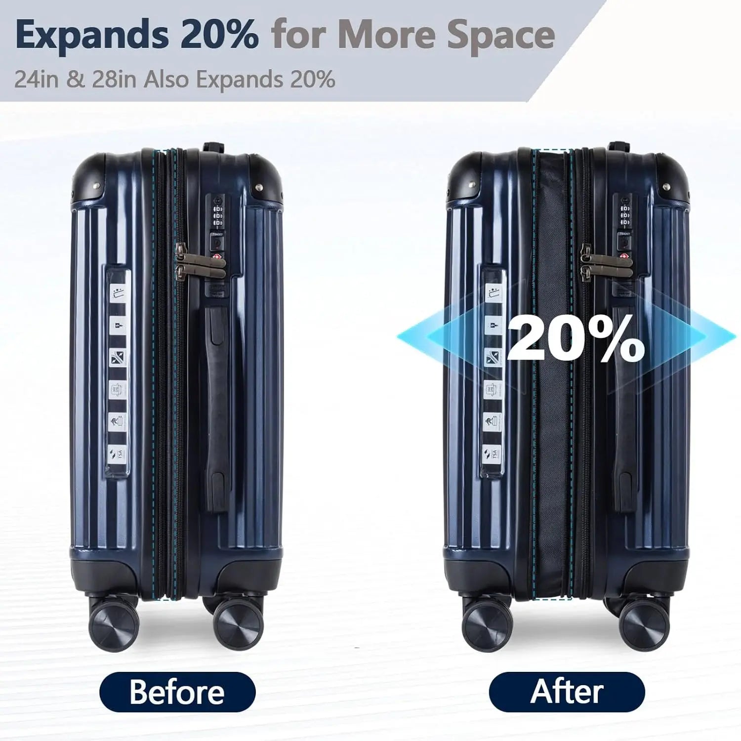 3-Piece Hardshell Luggage Set with Double Spinner Wheels, Expandable ABS+PC Suitcases, TSA Lock for Women Men Family Travel