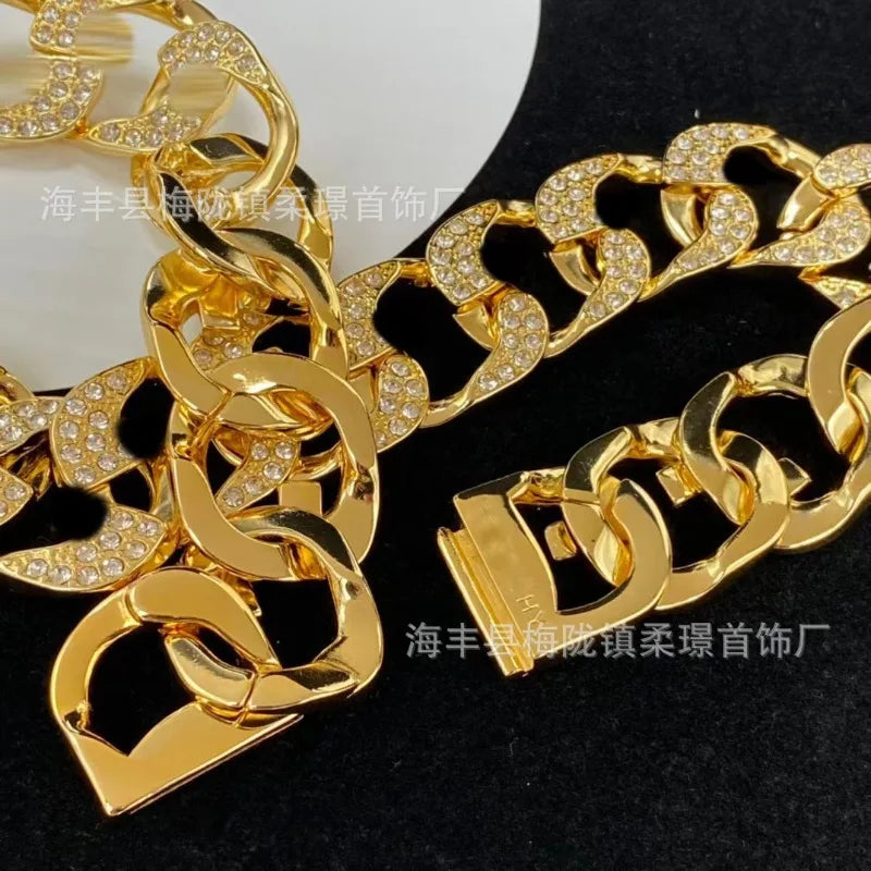 Ji Jia Necklace New Rhinestone Trendy Thick Chain Letter Hip Hop Personality Fashion Internet Celebrity Exaggerated High Version