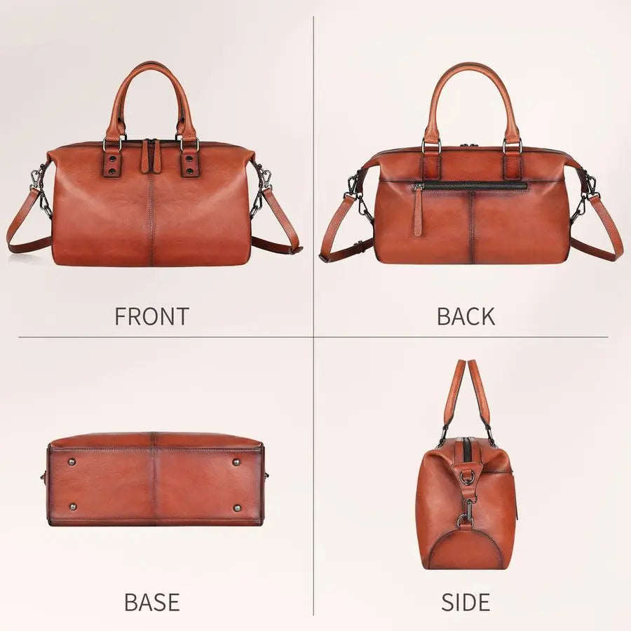 Full Grain Leather Tote Bag for Women Work Shoulder Crossbody Purse Large Capacity fits 14 Inch Laptop Upright Water Bottle Soft