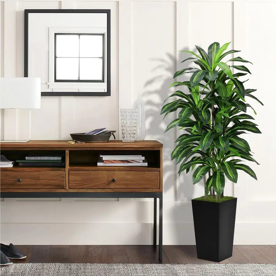 Dracaena Tree 5FT Fake Tree with Black Tall Planter Faux Yucca Tall Fake Floor Plant in Pot Artificial Plant for Home Office Liv