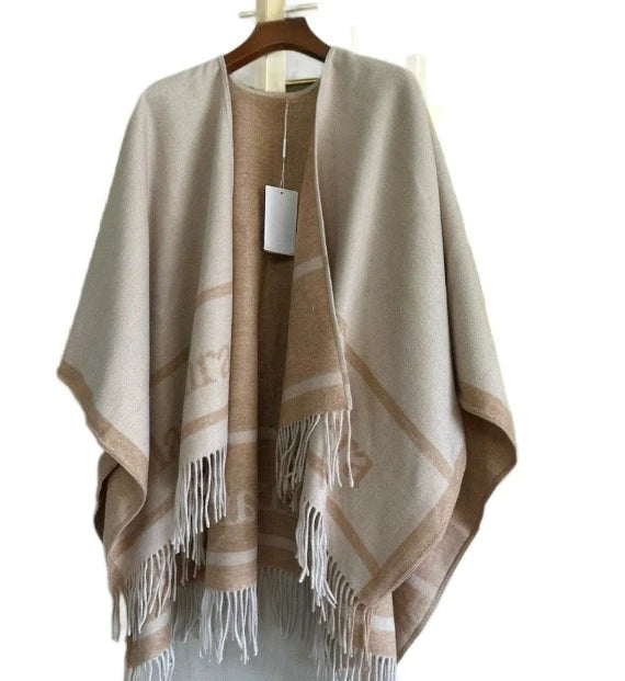 New Hip Hop Warm Max High-quality Shawl Knitted Double Sided Wool Fashion Cloak Women's Tassel Luxury Cashmere Scarf Brand Shawl