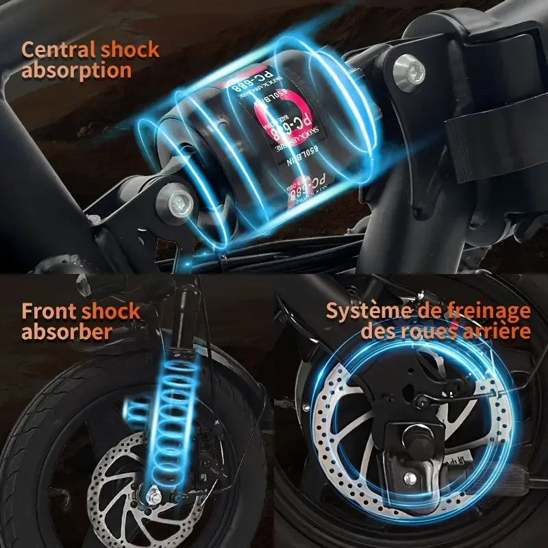 14" Folding Electric Motorcycles Mountain E Bike for Adults, 450W Peak Motor Ebike 19Mph 21Miles 48V 10.4AH Electric Bicycle