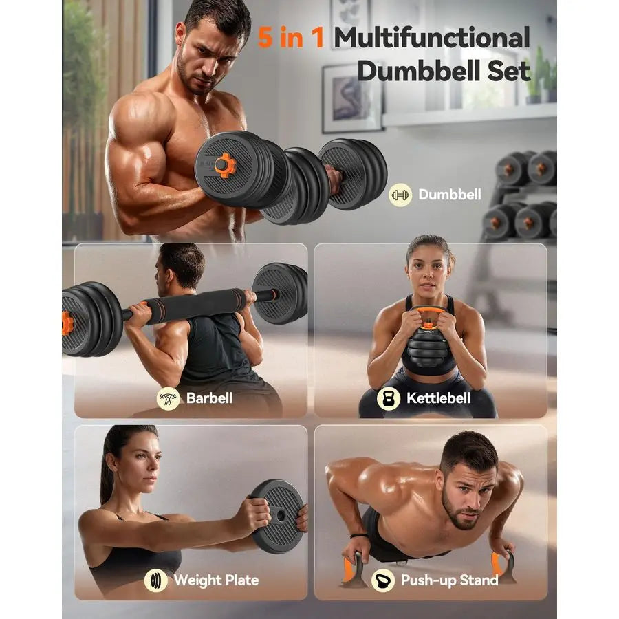 Adjustable Dumbbells, 20 30 40 45 70 90lbs Free Weight Set with Connector, 5 in1 Dumbbells Set Used as Barbell, Kettlebells, Pus