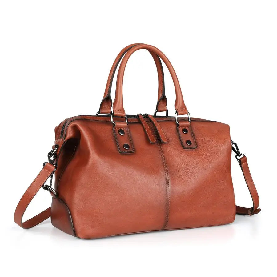 Full Grain Leather Tote Bag for Women Work Shoulder Crossbody Purse Large Capacity fits 14 Inch Laptop Upright Water Bottle Soft