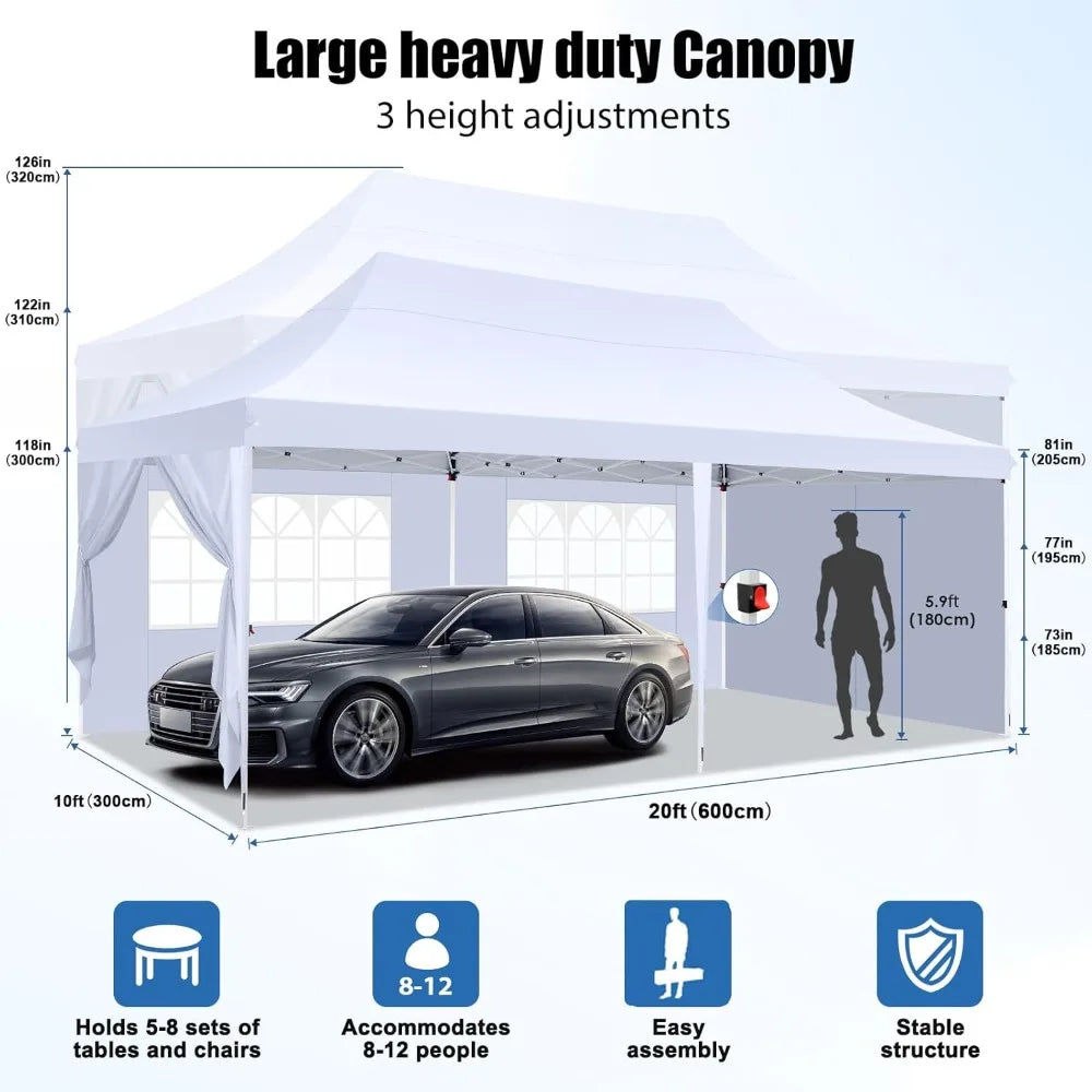 10x20 Pop Up Canopy with 6 Sidewall, Commercial Canopy UPF 50+ Waterproof Outdoor Gazebo