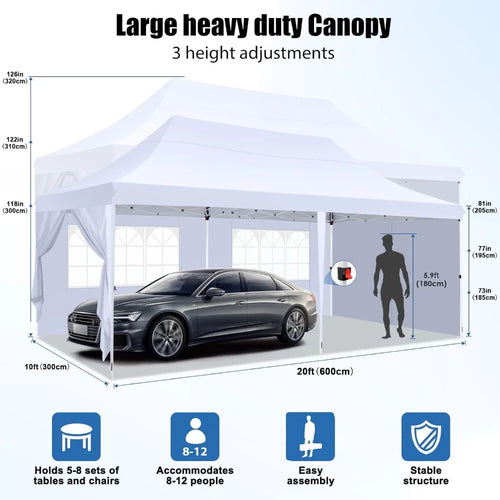 10x20 Pop Up Canopy with 6 Sidewall, Commercial Canopy UPF 50+ Waterproof Outdoor Gazebo